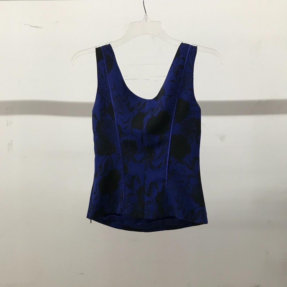 Blue with black floral print corset top - Picture 3 of 4